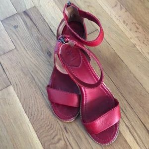 Beautiful red ankle strap Frye sandals